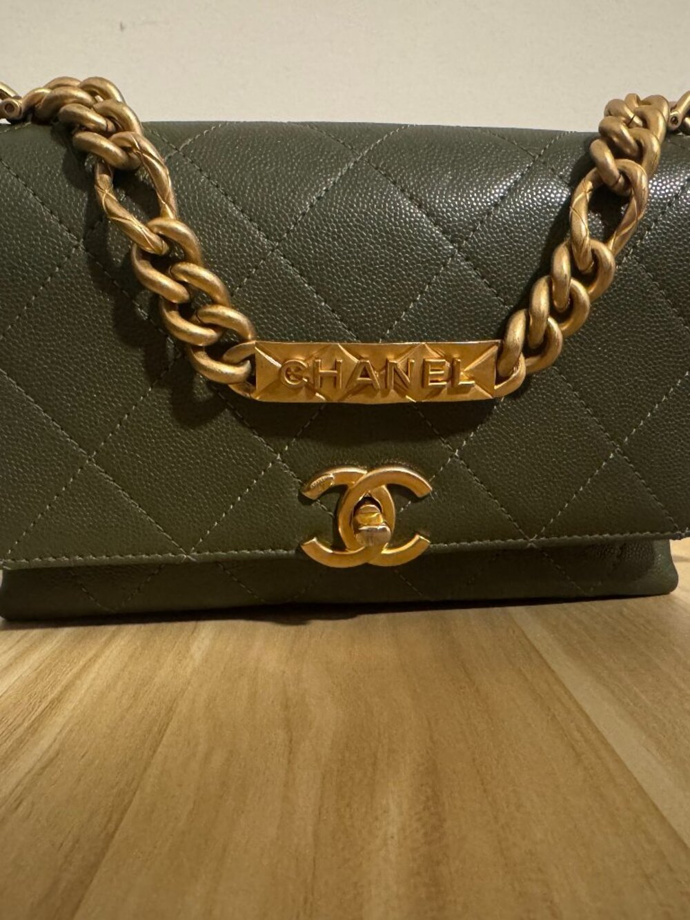Chanel Olive Green Caviar Leather Flap BAg